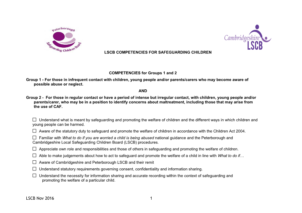 Lscb Competencies for Safeguarding Children