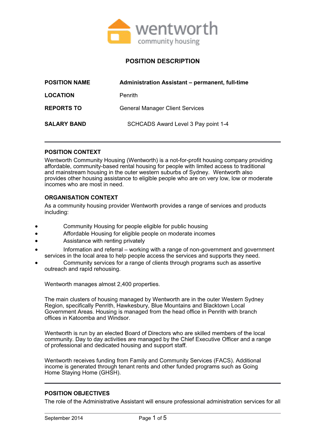 Position Description: Administration Assistant