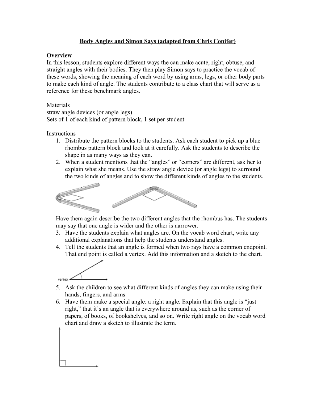 Body Angles and Simon Says (Adapted from Chris Conifer)