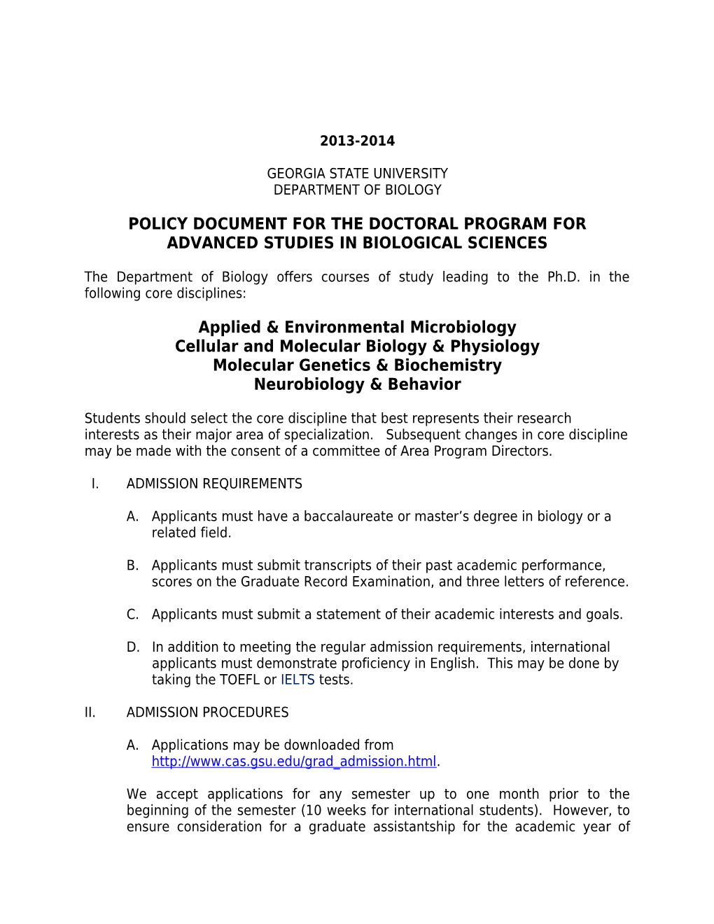 Policy Document for the Doctoral Program For