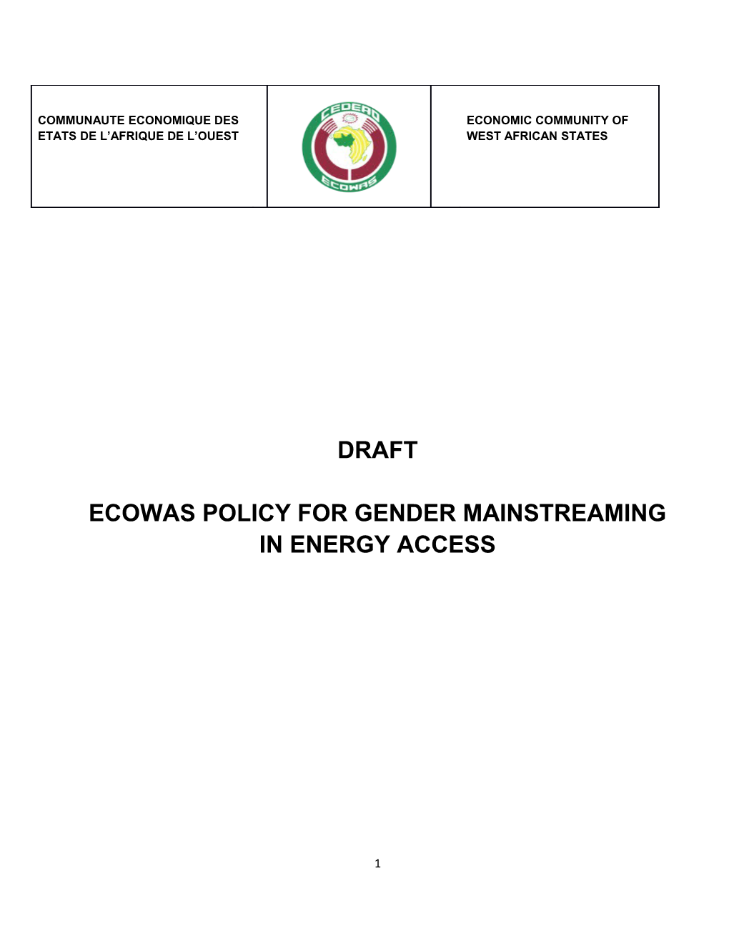 Ecowas Policy for Gender Mainstreaming in Energy Access