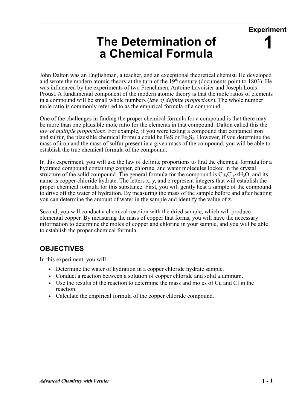 The Determination of a Chemical Formula