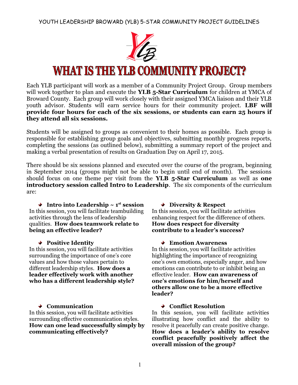 Youth Leadership Broward (Ylb) 5-Star Community Project Guidelines