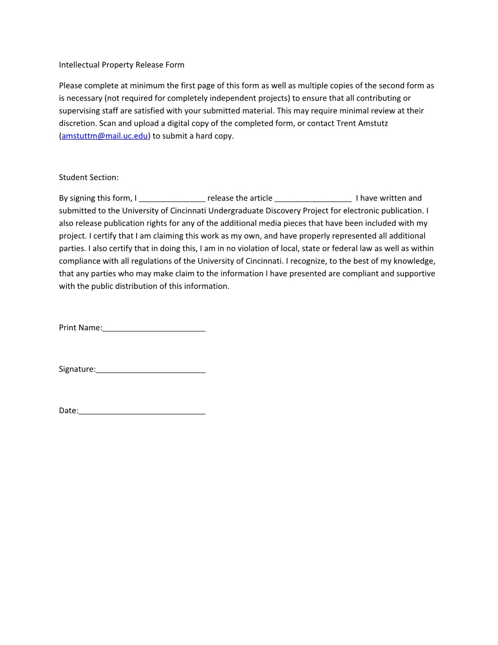 Intellectual Property Release Form