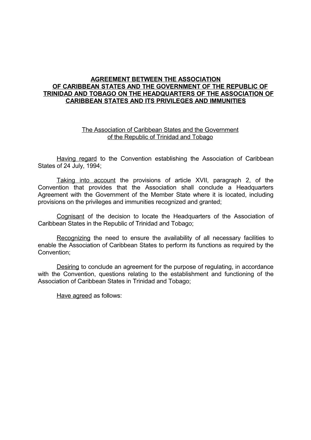 Agreement Between the Association