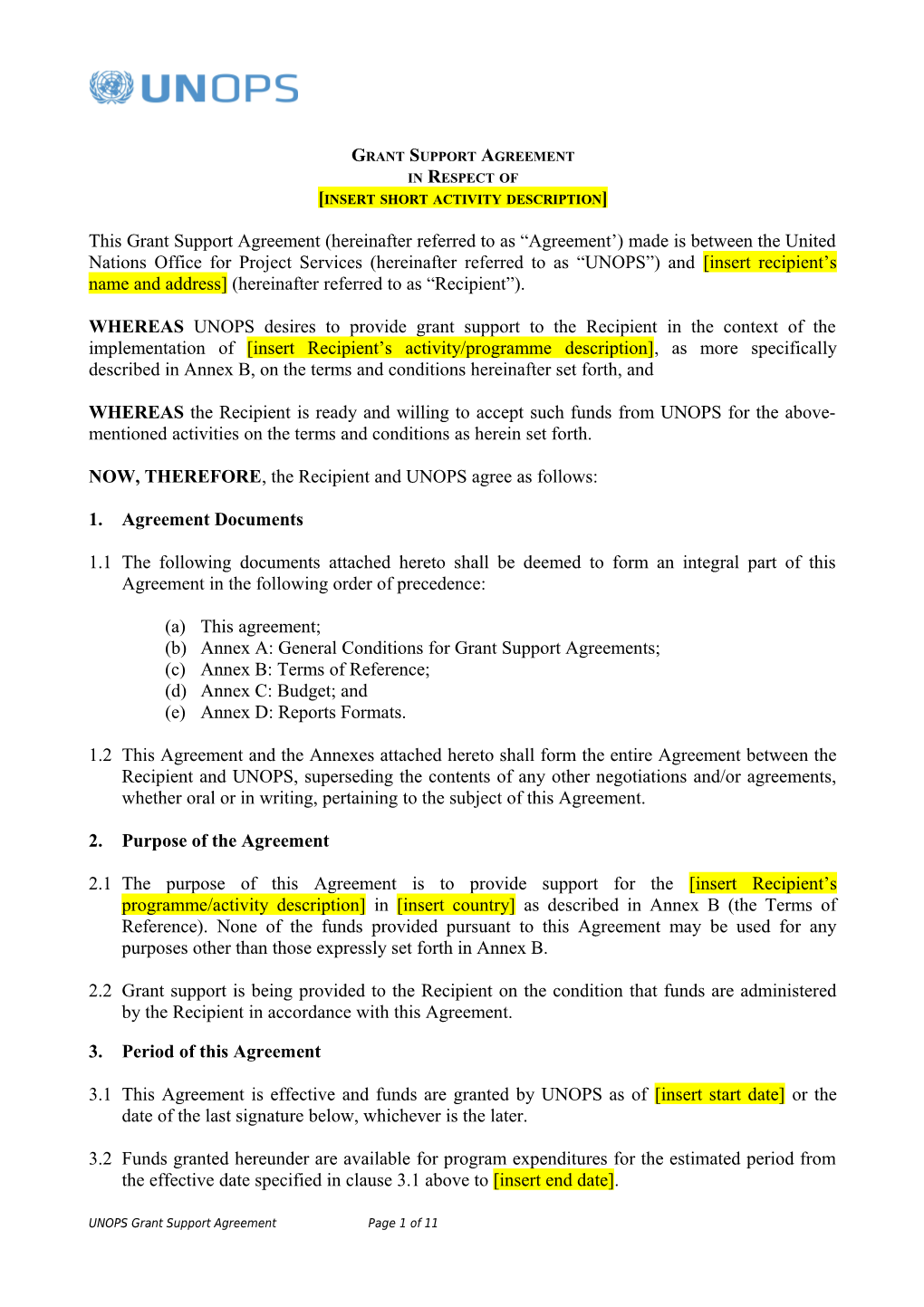 Basic Model Memorandum of Agreement