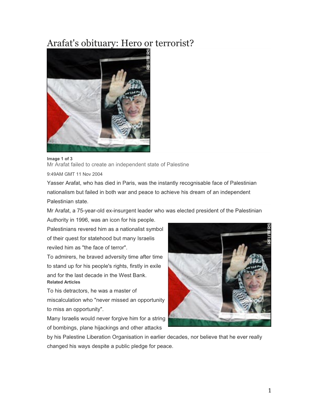 Arafat's Obituary: Hero Or Terrorist?