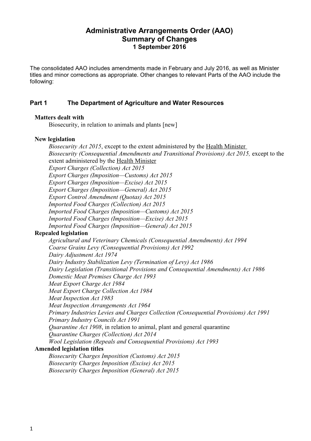 Administrative Arrangements Order (AAO)