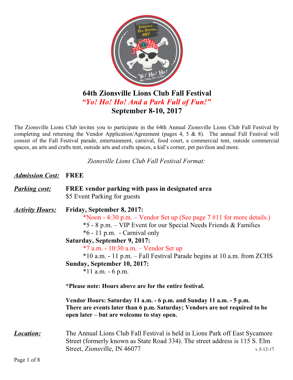56Th Annual Zionsville Lions Club Fall Festival