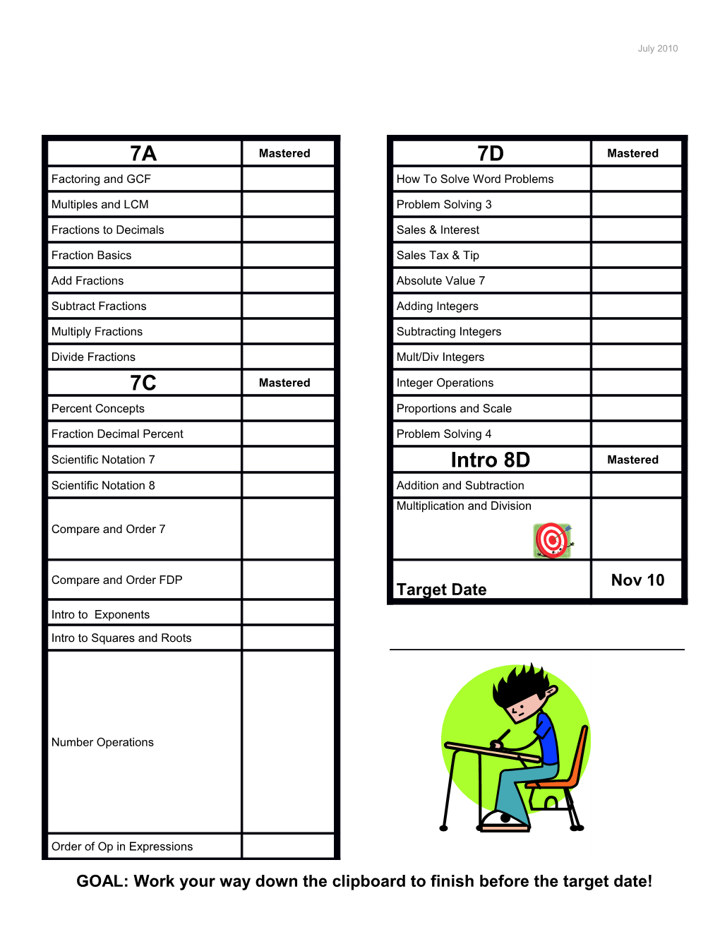 GOAL: Work Your Way Down the Clipboard to Finish Before the Target Date!