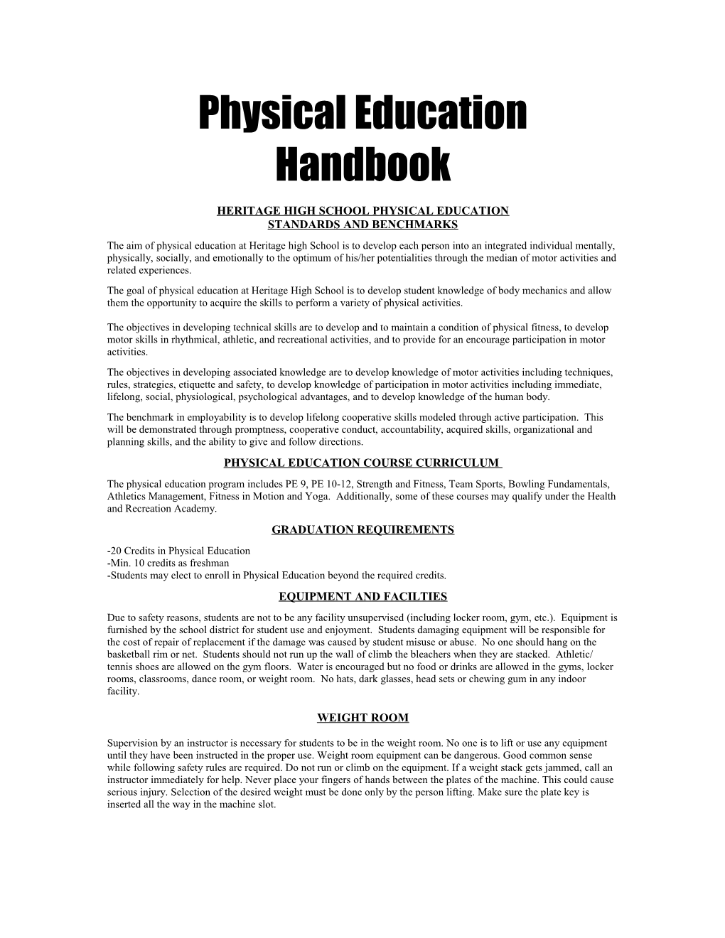 Physical Education Handbook