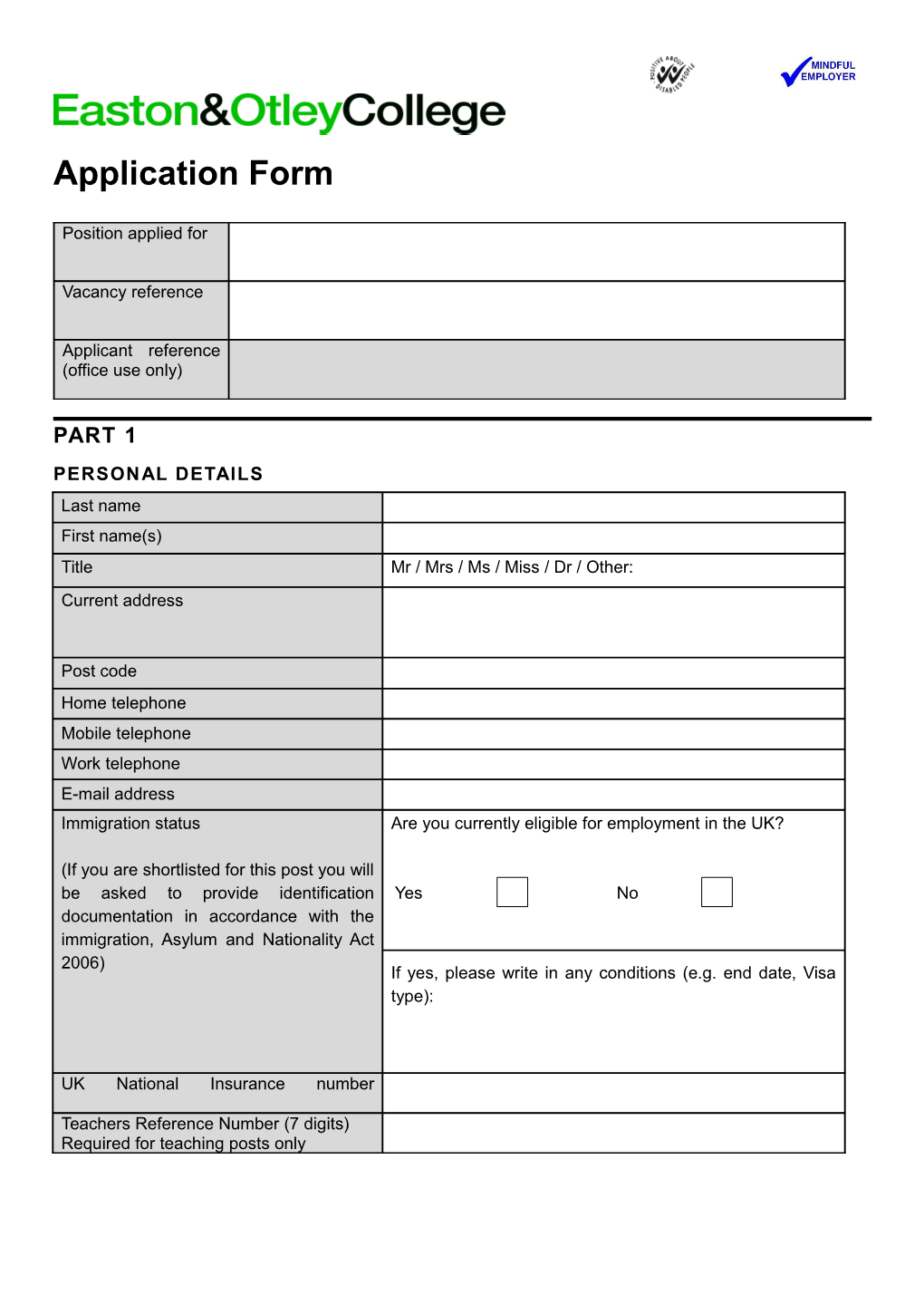 Form CHRIS/6: Cover Sheet for CV Applications