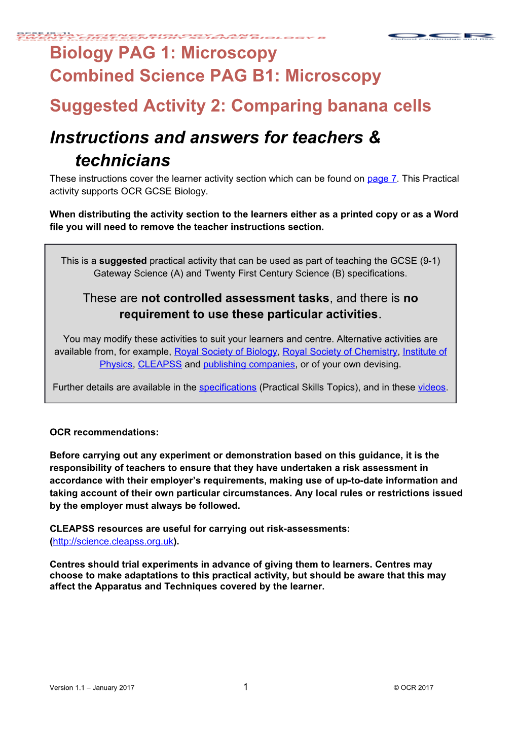 OCR GCSE Science Biology a and B PAG 1:Microscopy