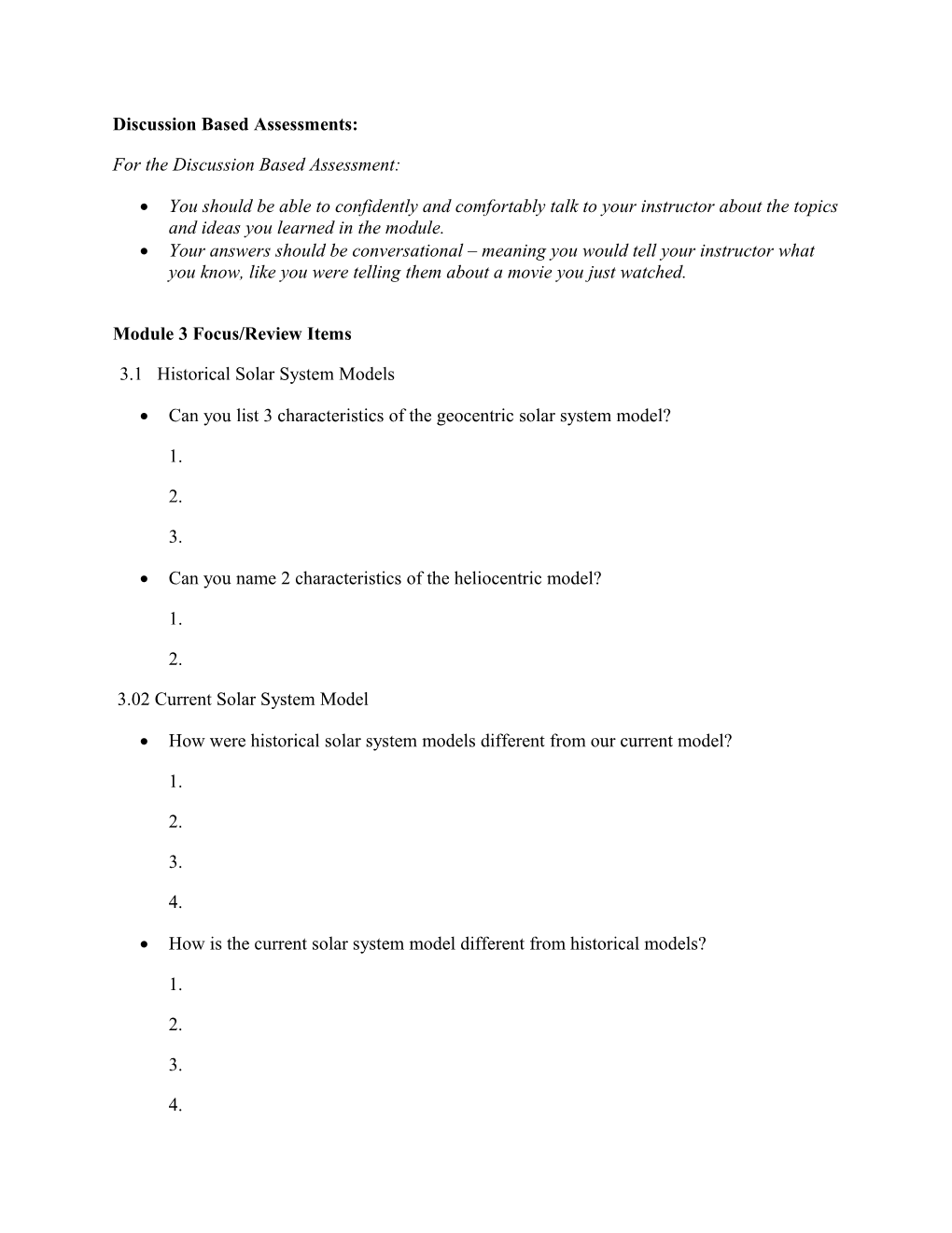 Discussion Based Assessments