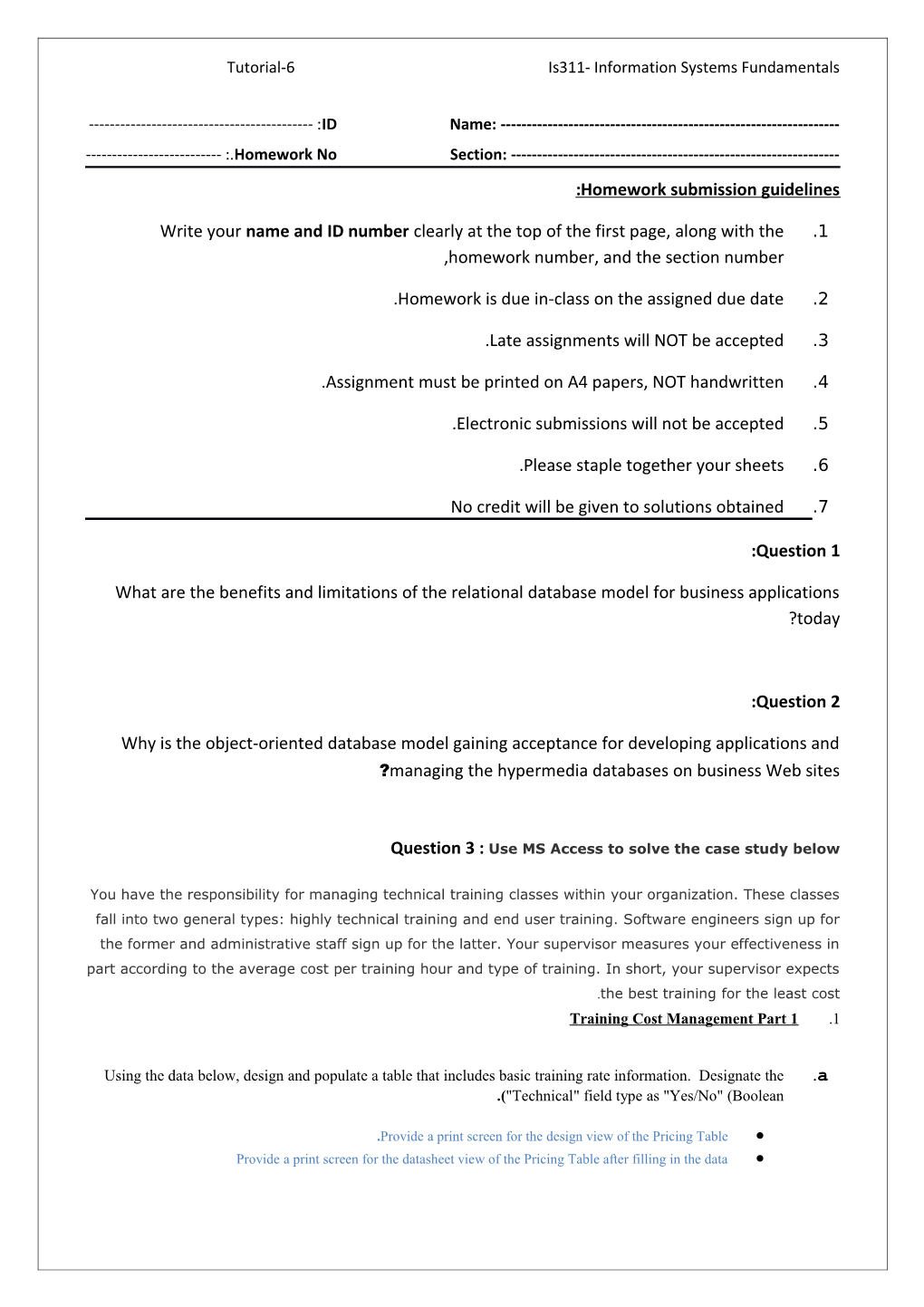 Is311- Information Systems Fundamentals Tutorial-6