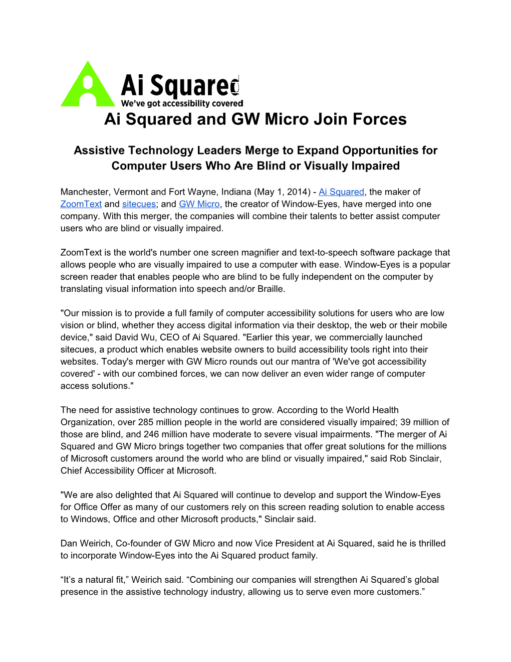 Ai/GW Press Release