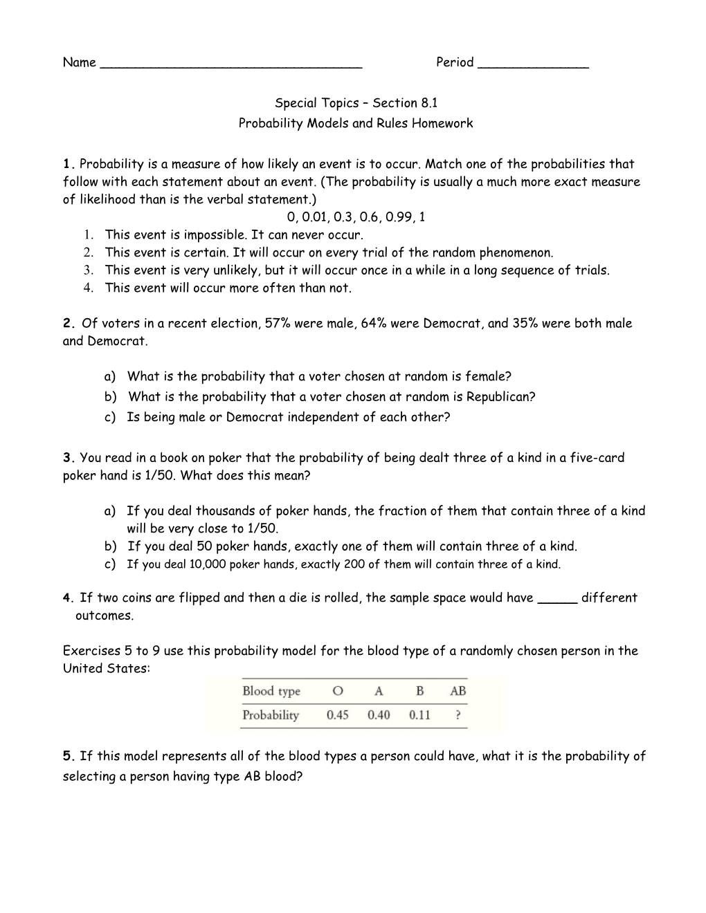 Probability Models and Rules Homework