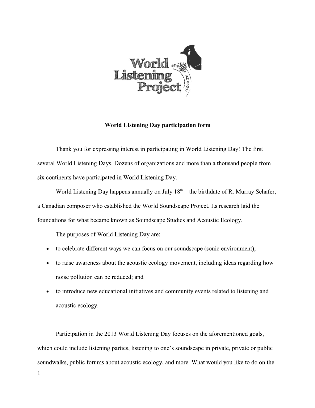 World Listening Day Participation Form