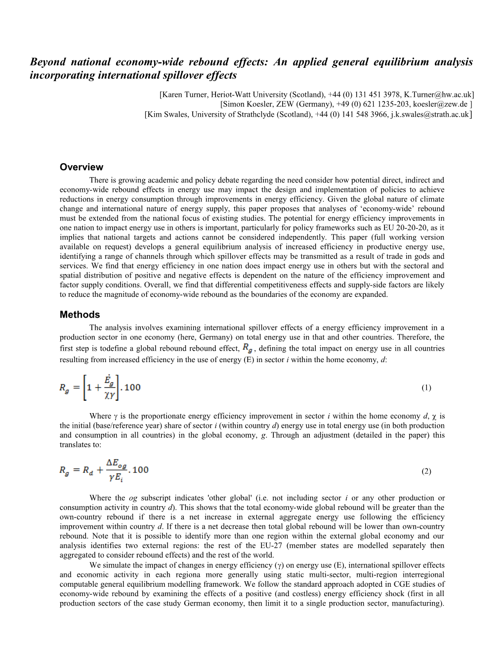 Beyond National Economy-Wide Rebound Effects: an Applied General Equilibrium Analysis