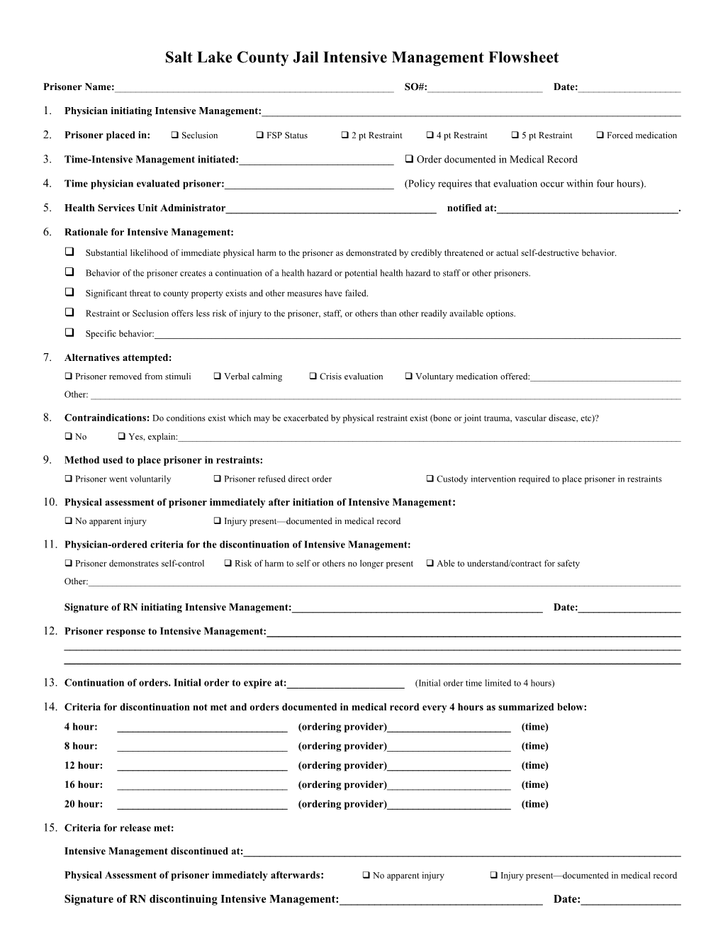 Salt Lake County Jail Intensive Management Flowsheet