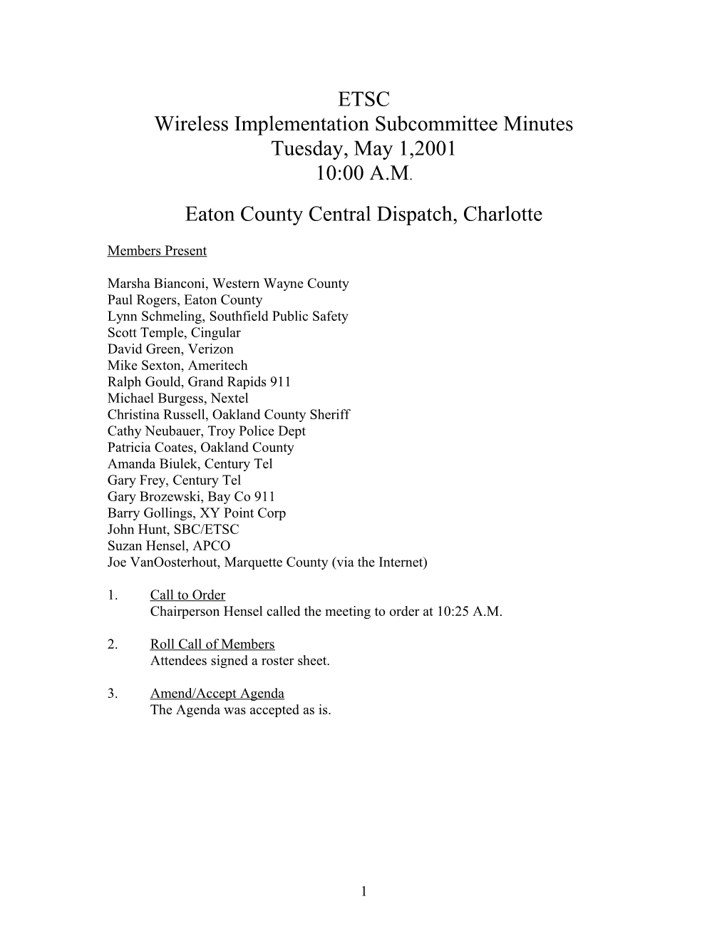 Wireless Implementation Subcommittee Minutes