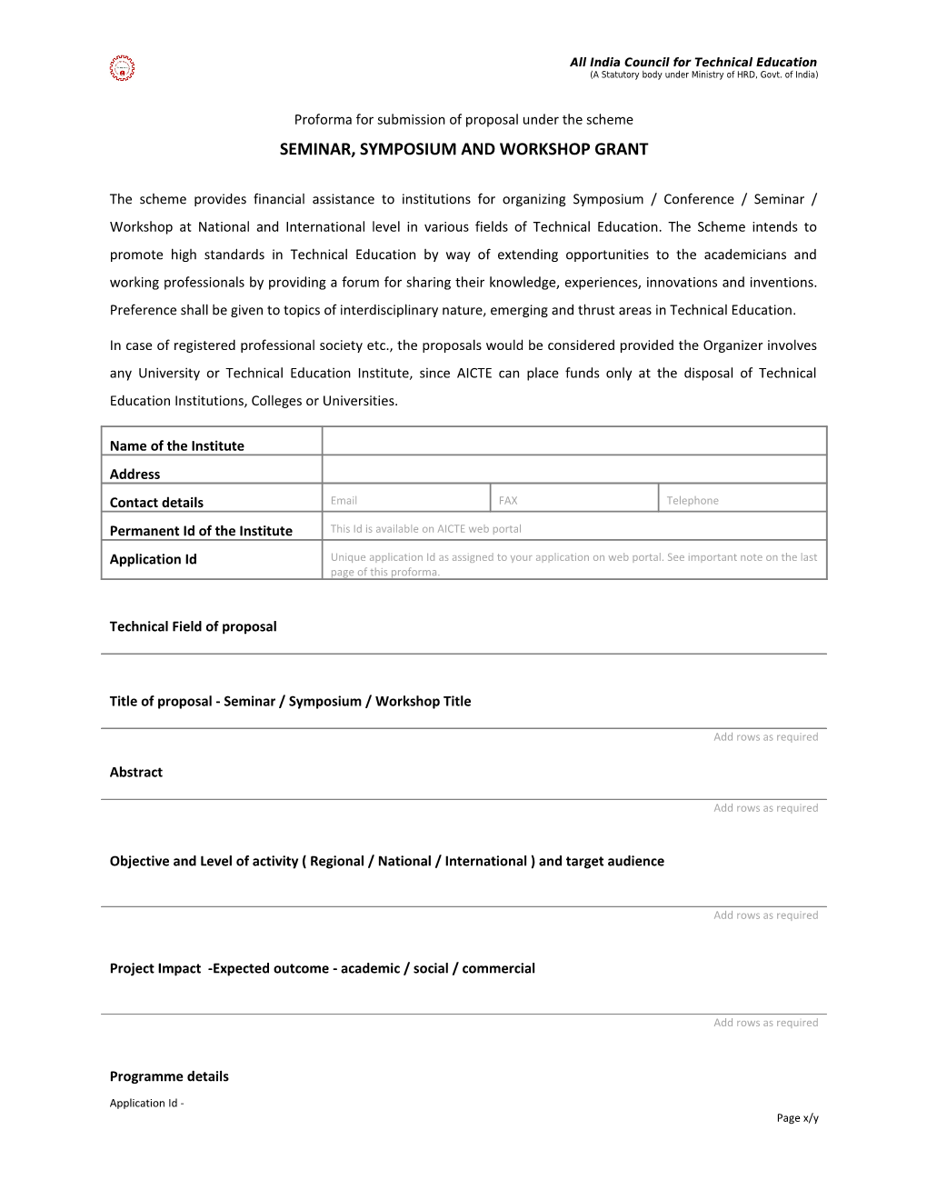 Proforma for Submission of Proposal Under the Scheme