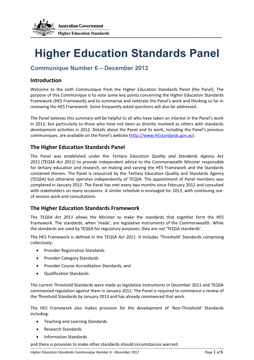 Higher Education Standards Panel