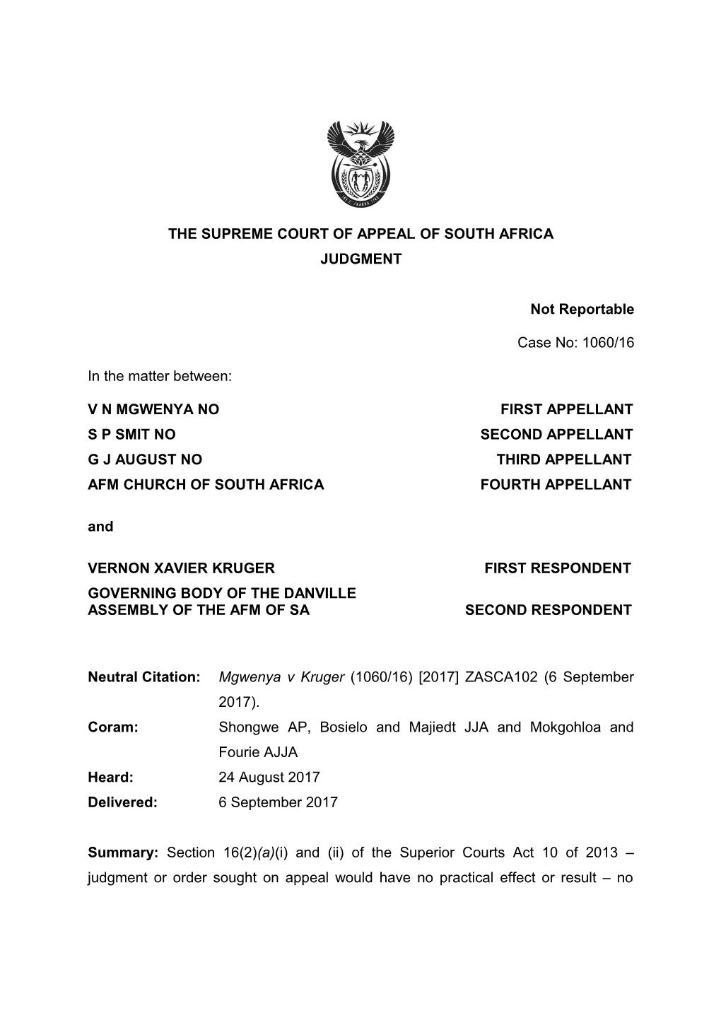The Supreme Court of Appeal of South Africa s25