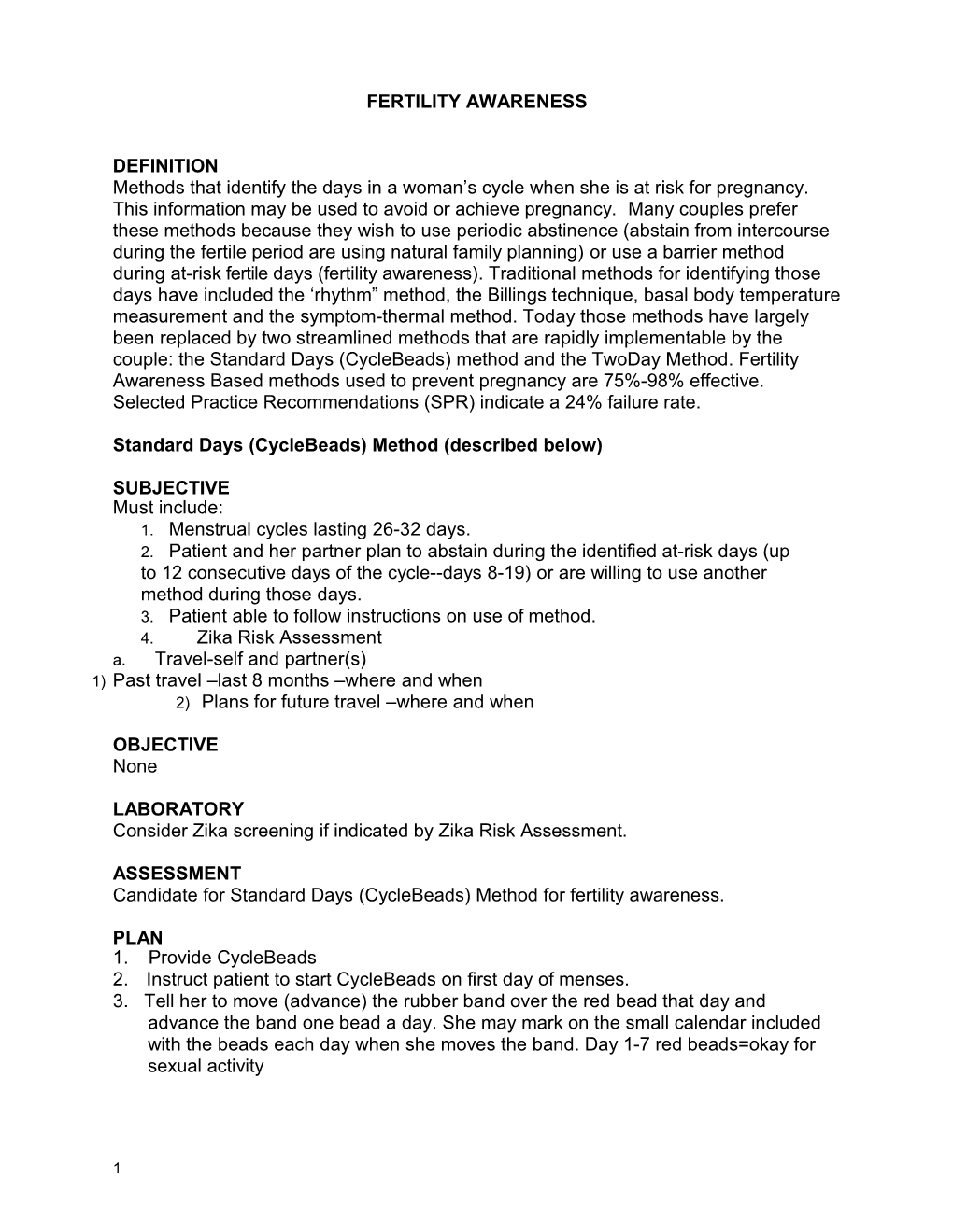 Standard Days (Cyclebeads) Method (Described Below)