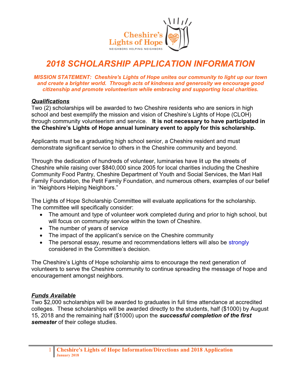 2018 Scholarship Application Information