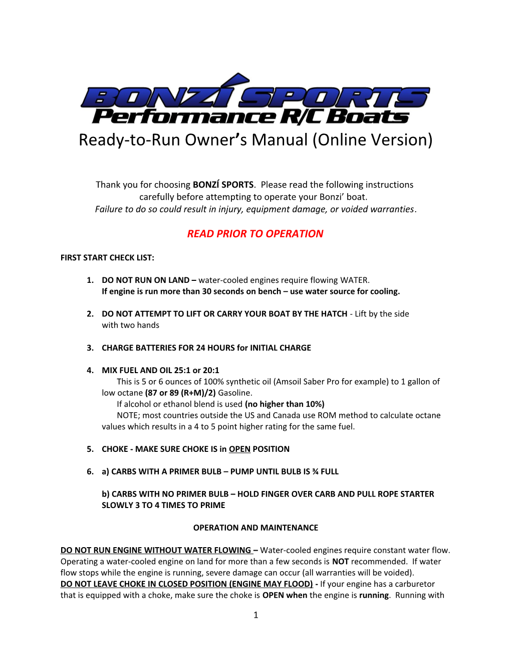 Ready-To-Run Owner S Manual (Online Version)