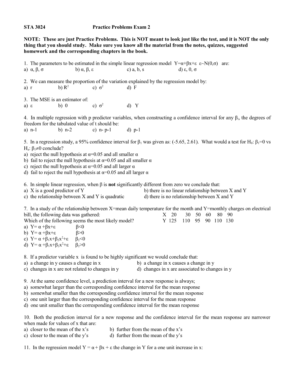 STA 3024 Practice Problems Exam 2