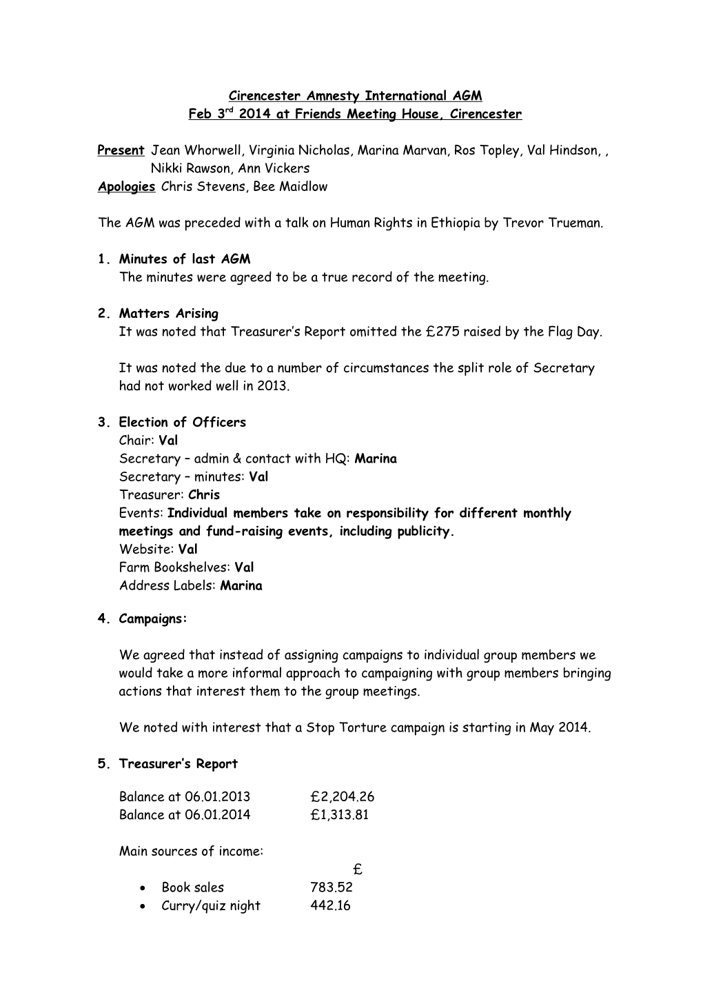 Cirencester Amnesty International AGM