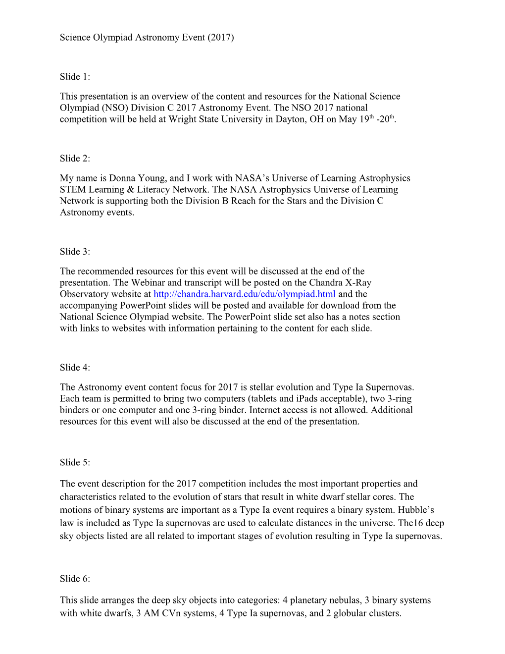 Science Olympiad Astronomy Event (2017)