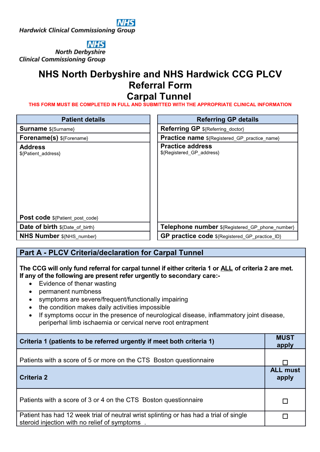NHS North Derbyshire and NHS Hardwick CCG PLCV Referral Form