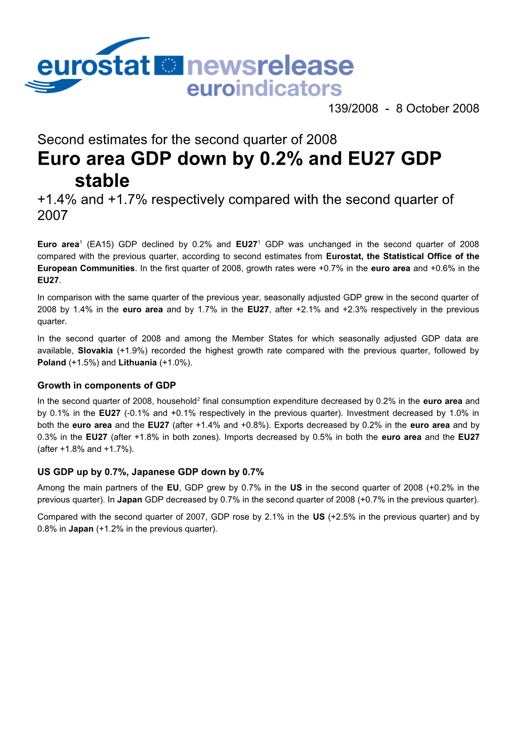 Euro Area GDP Down by 0.2% and EU27 GDP Stable