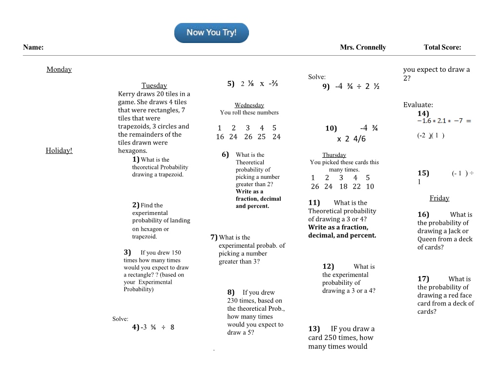 1)What Is the Theoretical Probability Drawing a Trapezoid