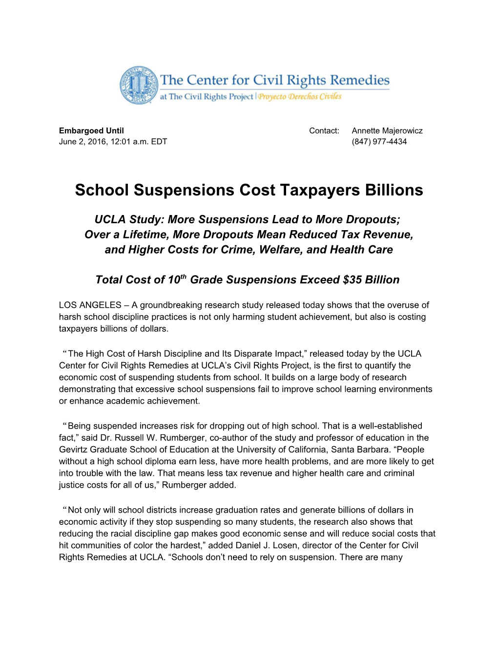 School Suspensions Cost Taxpayers Billions