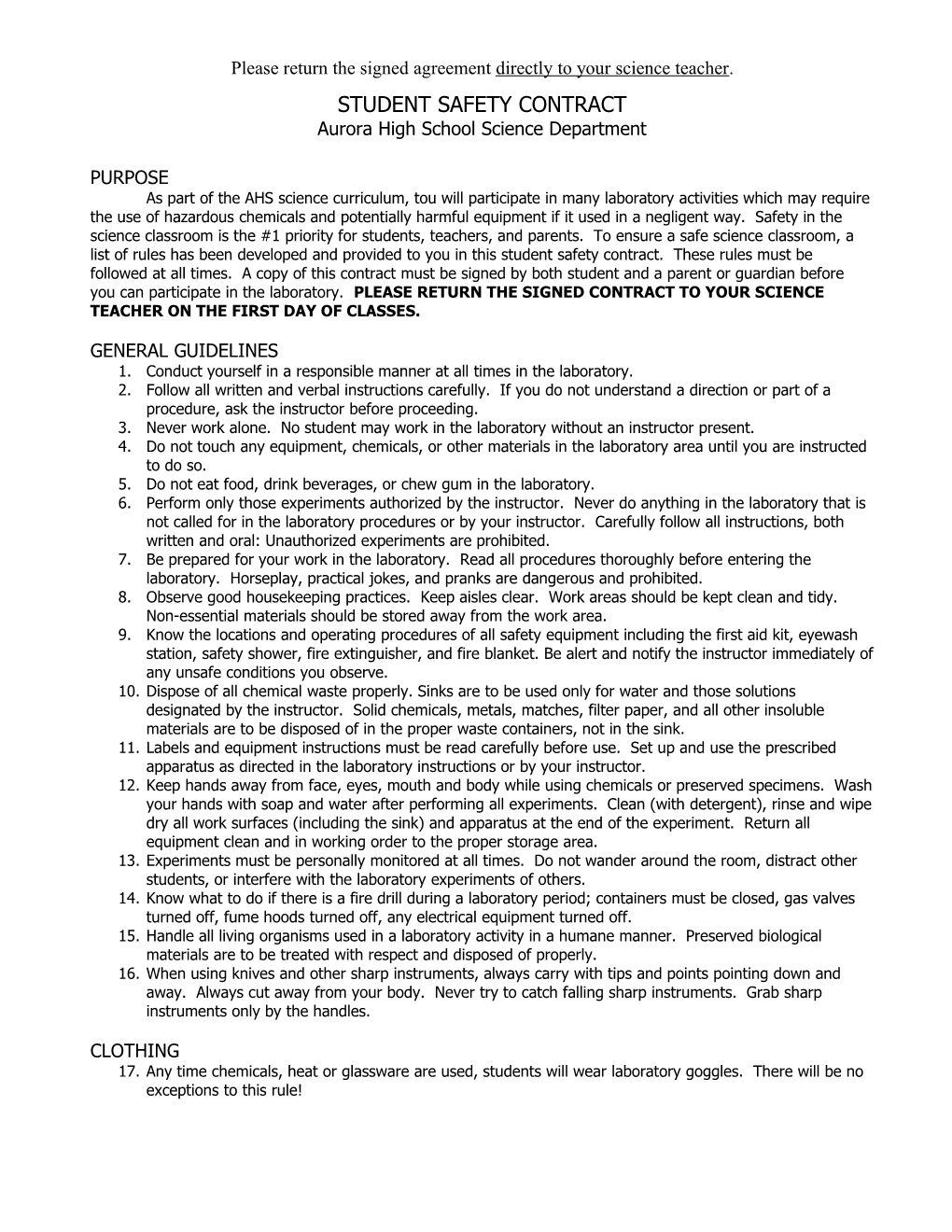 Student Safety Contract