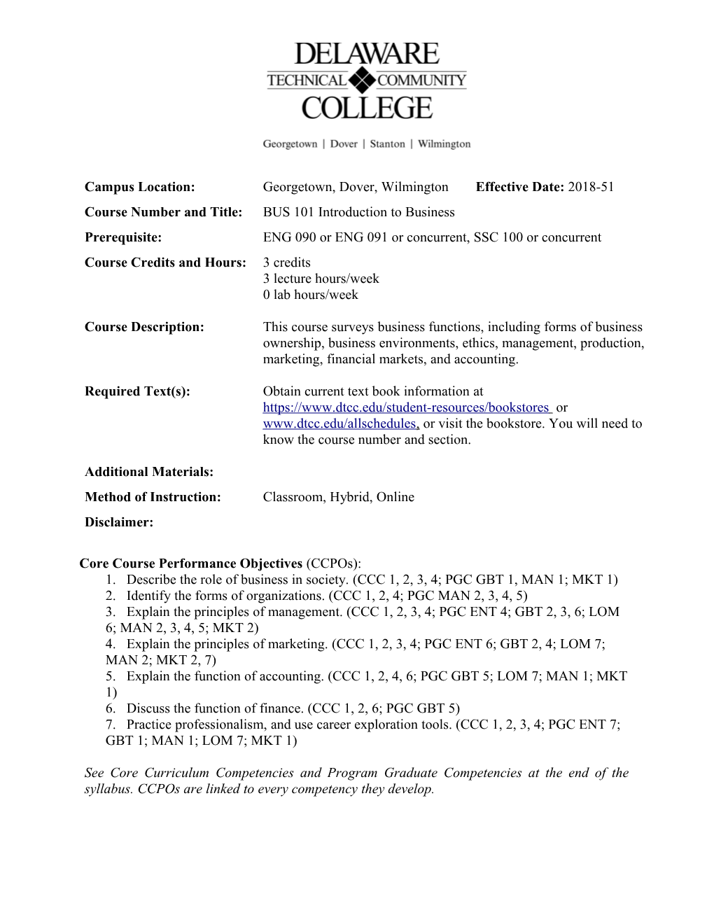 Core Course Performance Objectives (Ccpos) s6