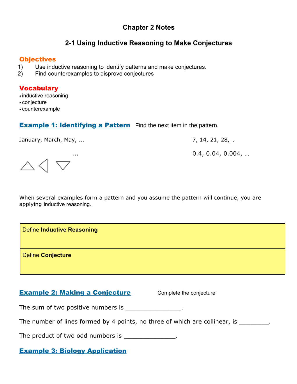 2-1 Using Inductive Reasoning to Make Conjectures