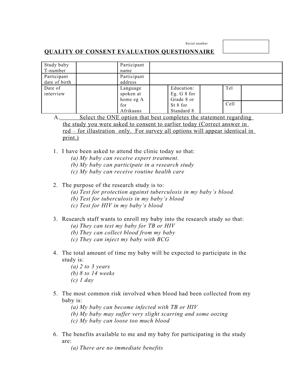 Quality of Consent Evaluation Questionnaire