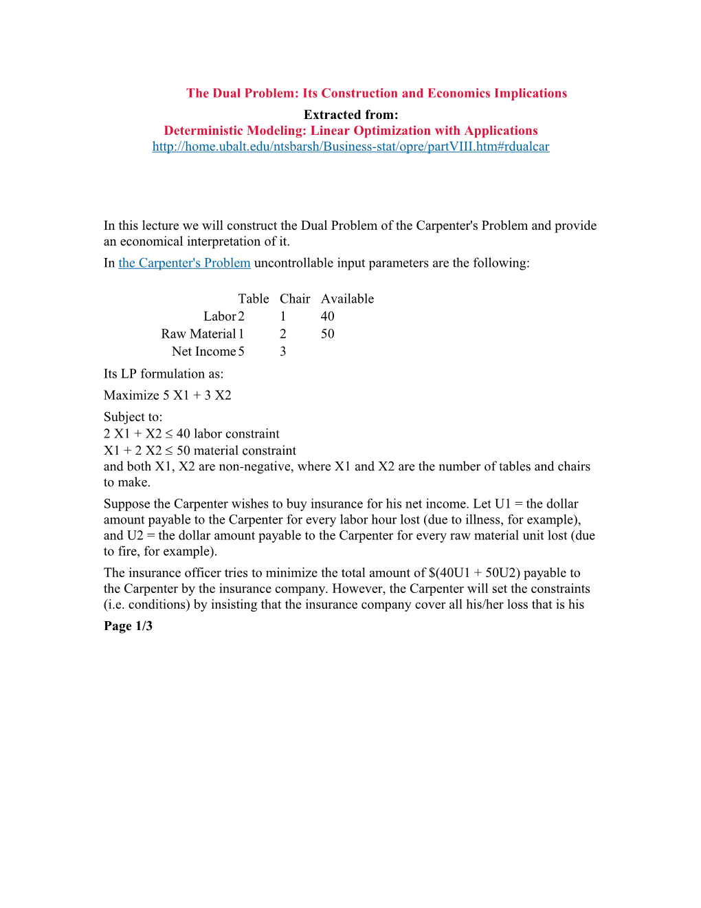 The Dual Problem: Its Construction and Economics Implications