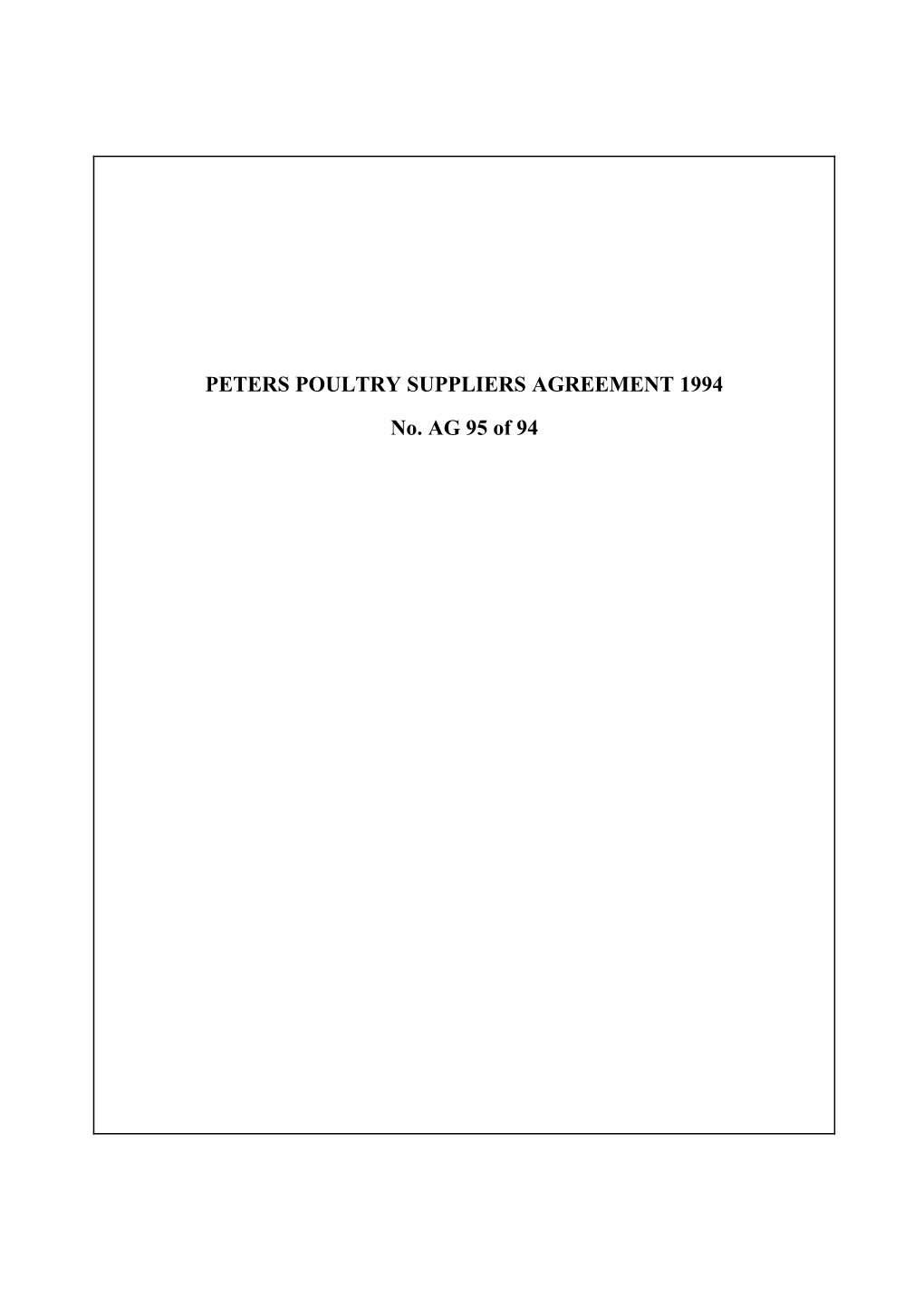 Peters Poultry Suppliers Agreement 1994