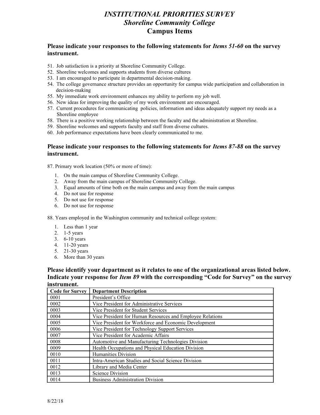 Climate Survey Questions