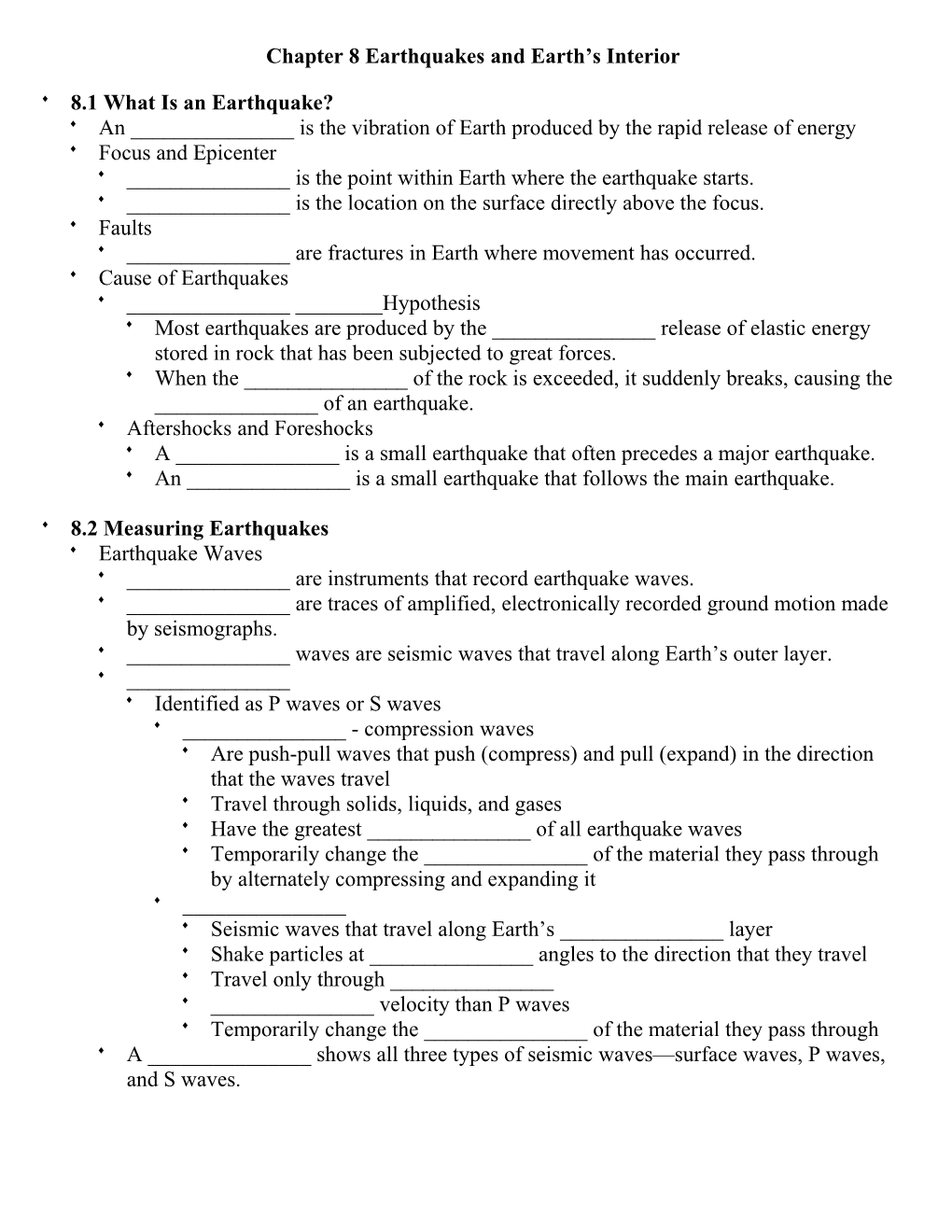 Chapter 8 Earthquakes and Earth S Interior