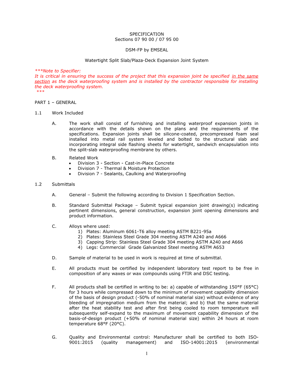 DSM-FP 3 Part Guide Specification