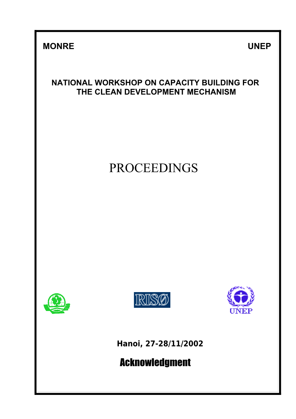 Proceedings, National Workshop on Capacity Building for CDM