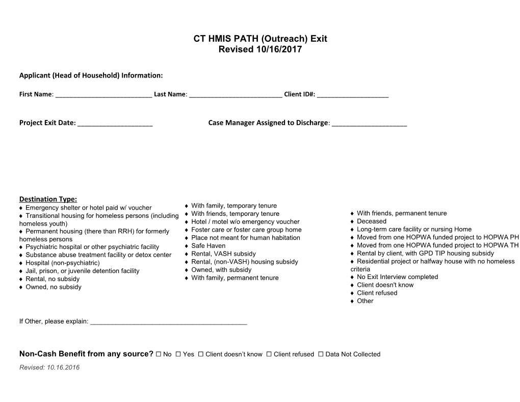 CT HMIS PATH (Outreach) Exit