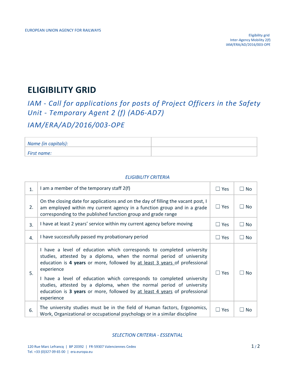 Eligibility Grid